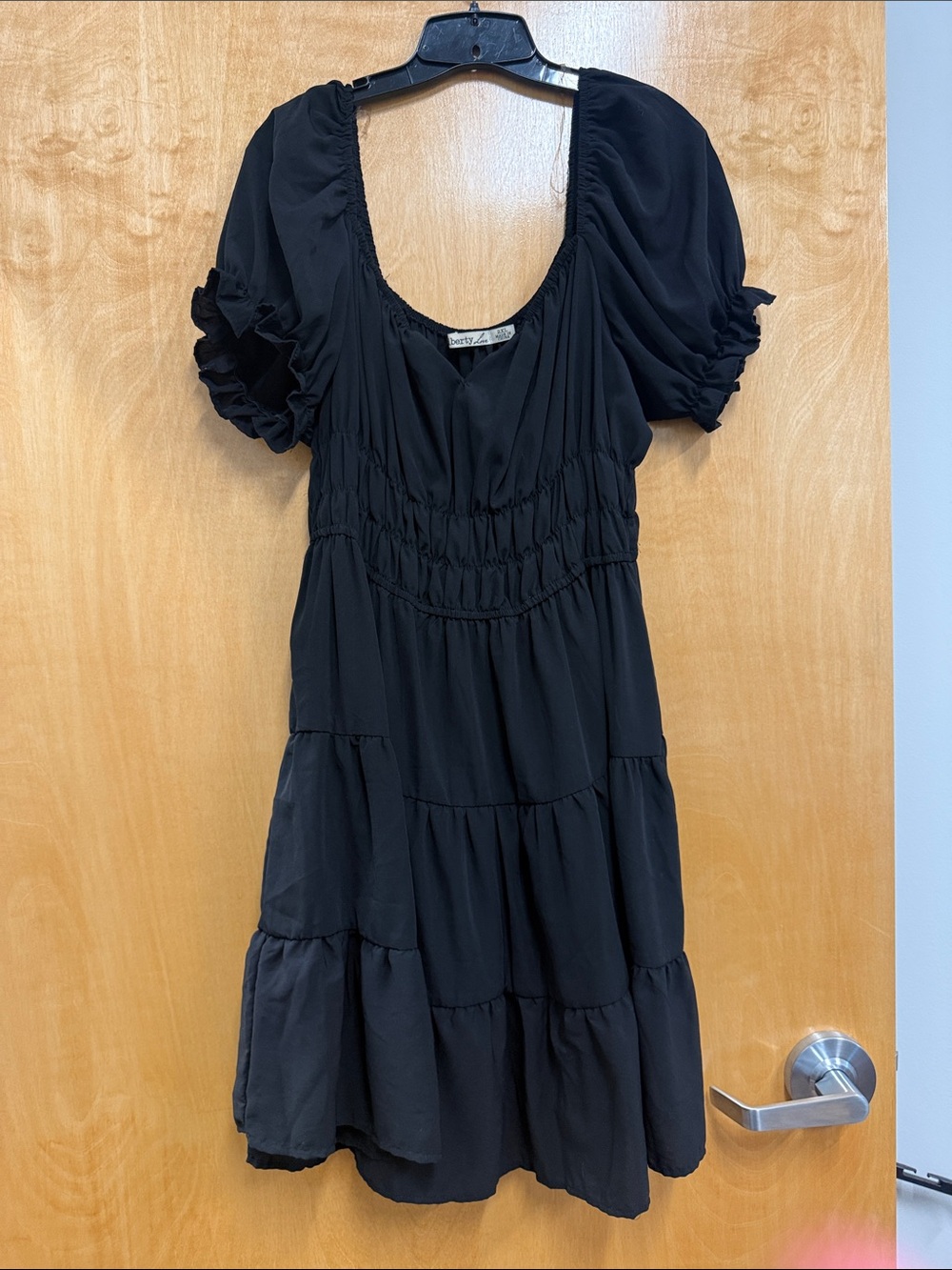 Liberty Love Black Puff Sleeve Tiered Mini Dress